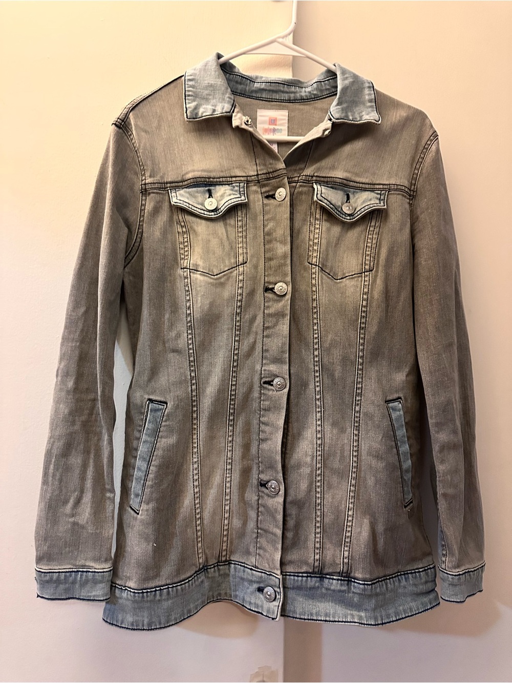 Jaxon LuLaRoe Light Gray Washed Denim Jacket M Fall Relax